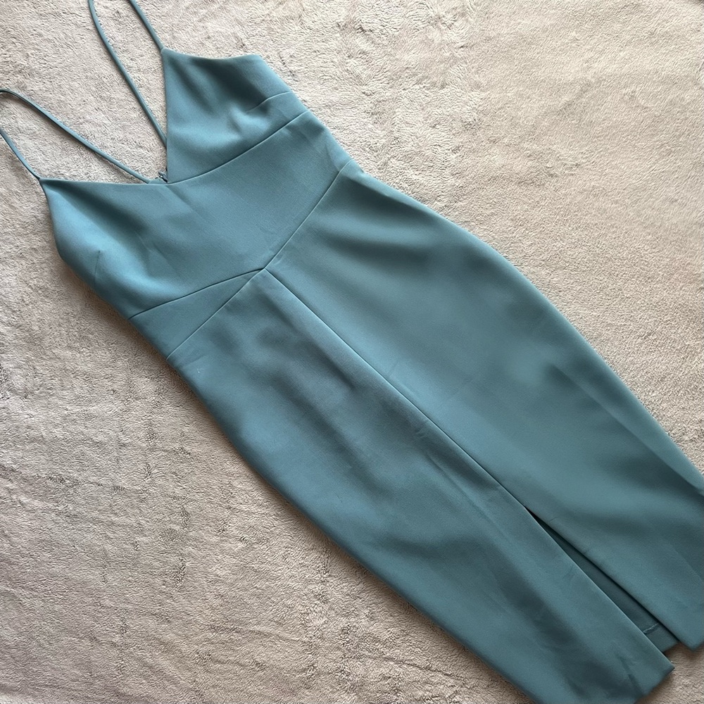Likely Brooklyn Sleeveless Front Slit Sheath Dress Teal Blue